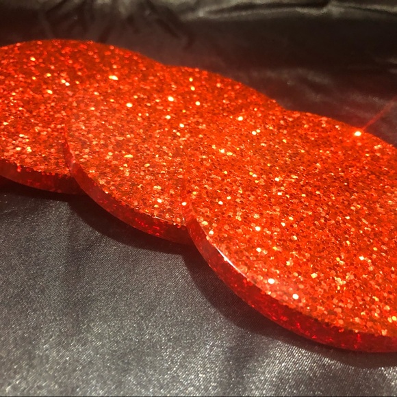 Red Glitter Coaster Set Resin Glam For Home Decor or Holiday / Christmas - Picture 10 of 17